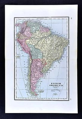 1891 Watson Atlas Map South America Brazil Rio Colombia Peru Argentina Chile - Image 1 of 2