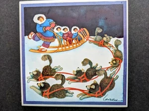 Barbara Lavallee Alaskan Tile Trivet Inuit Eskimo Art Dog Sled 5 7/8” Wide - Picture 1 of 3