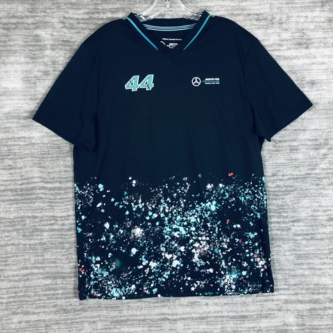 Mercedes-Benz AMG Petronas Shirt Men's Large Black Lewis Hamilton Paint Splatter Cover