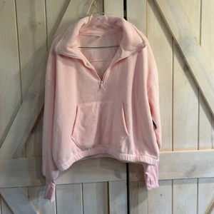 NWT Old Navy Womens Pullover Quarter Zip Large Pink Pockets Thumb Hole Loose - Picture 1 of 15
