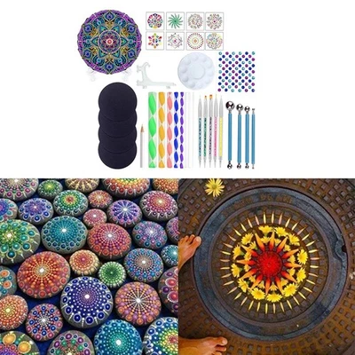 34Pcs Mandala Dotting Tools Set Drawing Drafting Nail Art Pen Tray Supplies - Image 1 of 4