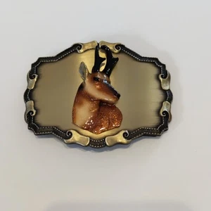 Antelope Belt Buckle Prong Horn Hunter Sportsman Nature Vtg 70s Raintree .PCB475 - Picture 1 of 3