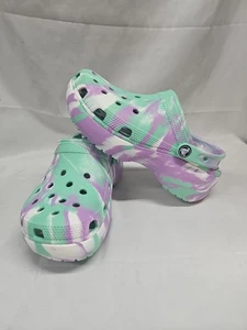 Crocs Women’s Classic Platform Marbled Clogs Green Purple Size 7 NWOT NO Box. - Picture 1 of 12