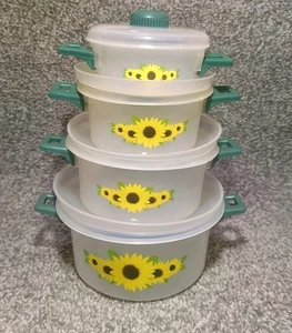 Vintage Sunflower Floral Pattern Microwave Bowl Set With Interchangeable Handles - Picture 1 of 18
