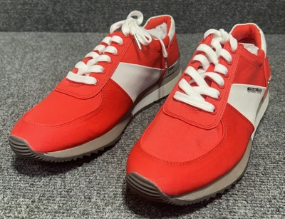 Michael Kors Allie Trainer Women's 9M Sneakers Coral Reef Silver Logo Satin  NIB - Image 1 of 4