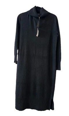 CHARTER CLUB NWT Size M 100% Cashmere Turtleneck Midi Sweater Dress Black H77 - Image 1 of 4