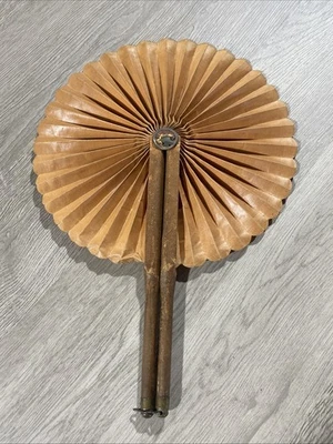 Antiguo anillo de metal de papel marrón abanico plegable de 1800 era de la Guerra Civil MH JD Foto 1 de 4