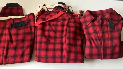 De Colección Woolrich Búfalo Rojo Cuadros Conjunto de Caza Chaqueta de Lana 2 Pares de Pantalones Foto 1 de 4