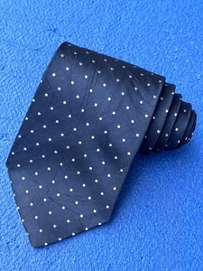 Authentic BALMAIN PARIS Pointed Dots Design On Navy Blue 100% Silk Necktie Tie - Picture 1 of 11