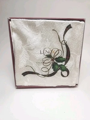 NIB Set of 6 Lenox Holiday Nouveau Cocktail Cotton/Poly Holly Ribbon Napkins - Image 1 of 3