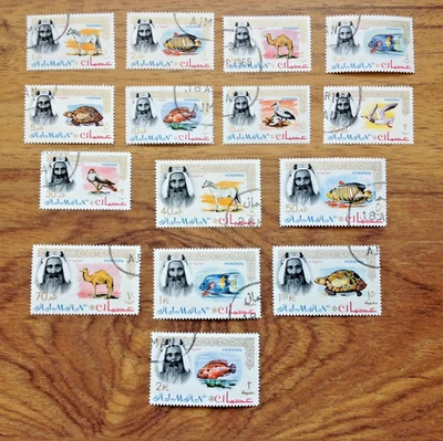 Estampillas usadas de vida silvestre de Ajman, 1964. Franqueo gratuito del Reino Unido Foto 1 de 3