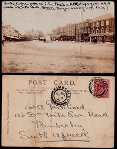 1908 Oxfordshire, WANTAGE Market Place, REAL PHOTO POSTCARD used to SOUTH AFRICA - Picture 1 of 1