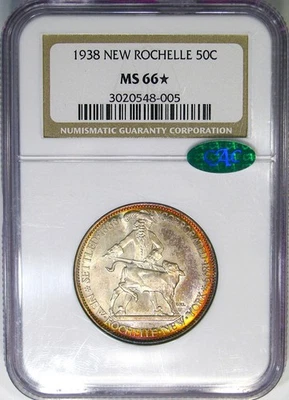1938 50C NGC / CAC MS66* (NGC STAR) NEW ROCHELLE ~ EXCEPTIONAL EYE APPEAL! - Image 1 of 4