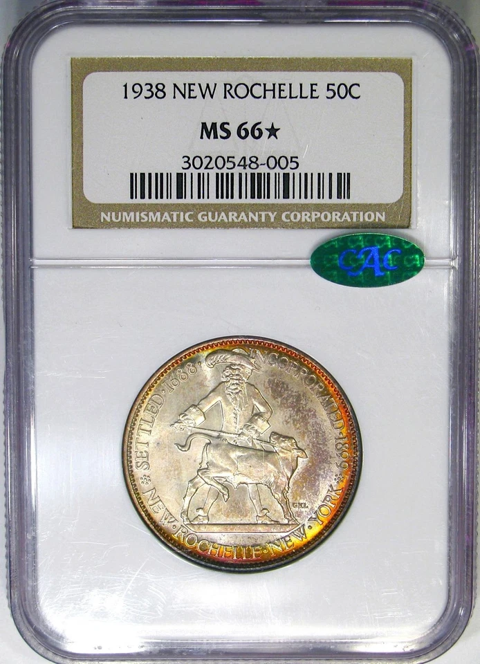 1938 50C NGC / CAC MS66* (NGC STAR) NEW ROCHELLE ~ EXCEPTIONAL EYE APPEAL! - Image 1 of 4
