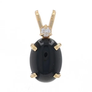 Colgante De Diamante De Ónix De Oro Amarillo - Ovalado De 14k Cabochón .10ctw - Imagen 1 de 7