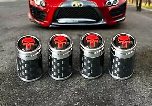 Tyre Valve Caps Dust Caps Red Skull Carbon Fibre x 4 UK seller FITS ALL CARS - Picture 1 of 5