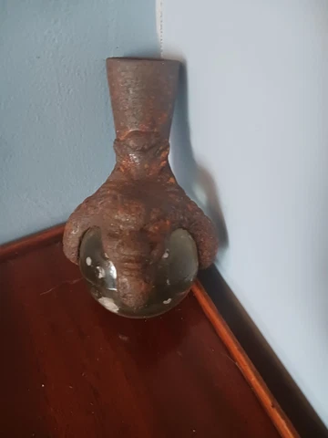 ANTIQUE Iron Gargoyle Claw with Glass Ball Cover
