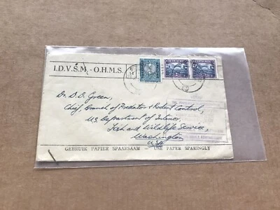 Sudáfrica 1950 OHMS Cubierta al Reino Unido + Par de sellos oficiales 2P + Control de roedores  Foto 1 de 2