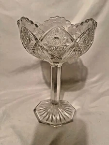 Vintage EAPG Sawtooth Scalloped Starburst Clear Glass Tall Compote 8" - Picture 1 of 7