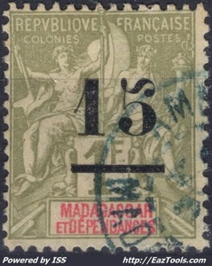 MADAGASCAR TYPE GROUPE 15c SUR 1Fr OLIVE N° 50 AVEC OBLITERATION - Picture 1 of 2