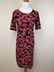 NWT Lularoe M Julia Dress Black Pink Stained Glass Roses Soft Legging Material - Picture 1 of 4