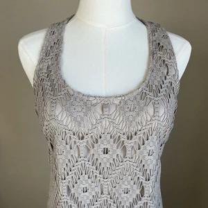 Sleeveless Beige Tan Crochet Maxi Dress Suzi Chin For Maggy Boutique Size 2/4 - Picture 1 of 10