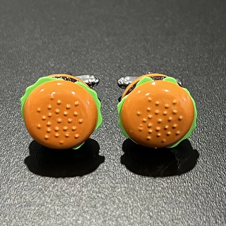 Gemelos de hamburguesa de lujo para hombres cumpleaños boda regalo hamburguesa comida gemelos en caja Foto 1 de 4