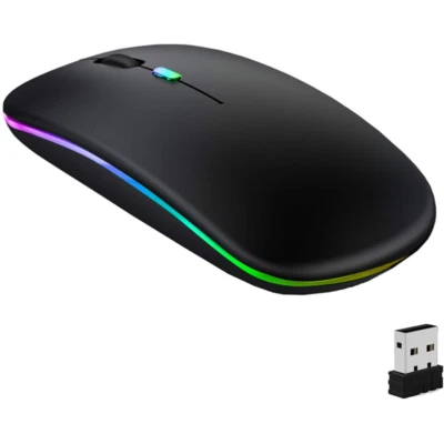 Slim Silent Rechargeable Wireless Mouse RGB LED USB Mice MacBook Laptop PC UK - Image 1 of 4