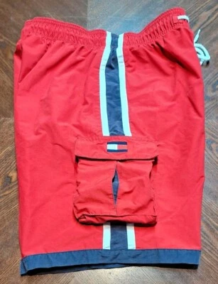 Tommy Hilfiger Shorts Mens Medium Red Beach Swim Trunks Board Shorts Mesh Lined - Image 1 of 4