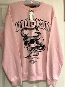 BOO HOO PINK SKULL SWEATSHIRT OVERSIZED SMALL BNWT - Picture 1 of 5