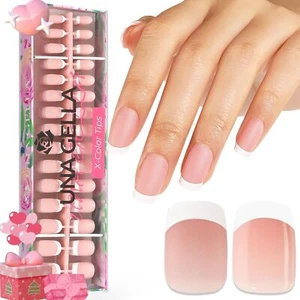 UNA GELLA Short Square Press On Nails French Tip X-Color Tips 300PCS Nude Fre... - Picture 1 of 7