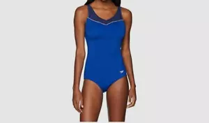 New $197 Speedo Women's Blue Swimwear Contrast Mesh One-Piece Swimsuit Size 8 - Picture 1 of 1