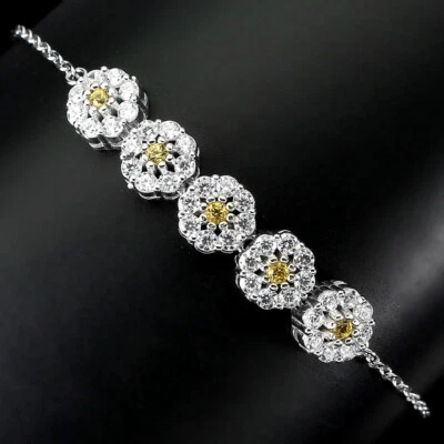 Summer 925 Silver Bracelet Round Yellow Sapphire Gemstone Jewelry 8 Ins Foto 1 de 4