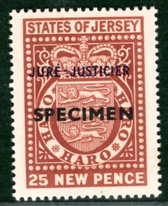 GB JERSEY REVENUE Stamp 25p *SPECIMEN* JURE-JUSTICIER Mint UMM MNH GR2WHITE7 - Picture 1 of 6