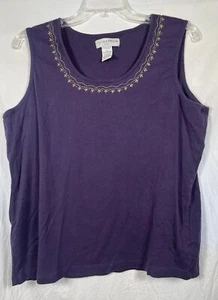 VTG Sag Harbor Tank Top Womens Size 1X Purple Beaded Neck Shirt - Picture 1 of 3