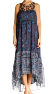 Free People Native Rose Purple Blue Floral Printed High Low Midi Dress Size 2 - Picture 1 of 10