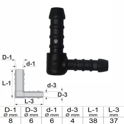 GABEX-SHOP.DE 1 2 3 5 oder 10 Stck Schlauchverbinder 8 mm 6 mm RGV Winkel reduziert schwarz