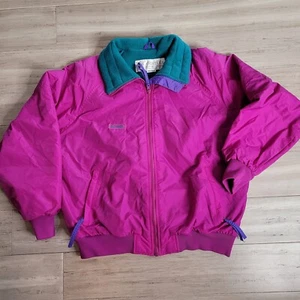 Vtg Columbia Jacket Neon Purple Teal Womens Large Fleece Lined Full Zip 90s EUC - Picture 1 of 11