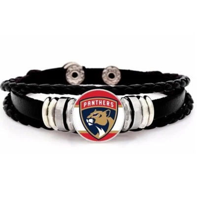 Ajuste de cuero negro Florida Panthers para hombre y mujer. Pulsera D14 Foto 1 de 4