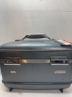 Bagagem de maquiagem vintage American Tourister “Tiara” azul capa dura usada - Imagem 1 de 4
