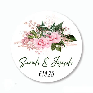 Pink Floral Wedding Favors Anniversary Labels Seals Tags Engagement Stickers - Picture 1 of 1