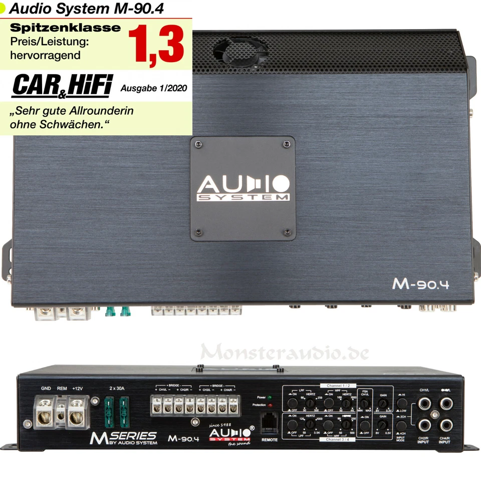 AUDIO SYSTEM M90.4 4-Kanal Verstärker Auto PKW Endstufe 4x90 2x320 Watt/RMS - Bild 1 von 1