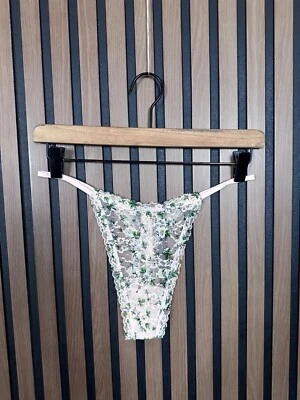 Nuevo Victorias Secret Ropa Interior Grande Verde Hoja Encaje Transparente Tanga Elástico Foto 1 de 4