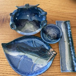 Colby Clayworks Blau Krabbe Schüssel 4er Set Dip Sauce Strand Küste - Bild 1 von 7