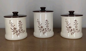 Vintage Holiday Designs USA Canister Set Of 3 Ceramic Brown White Floral Cut Out - Picture 1 of 15
