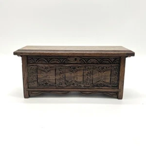 Vintage H. Uphill Wilton Miniature Carved Oak Chest Trunk Box England - Picture 1 of 12