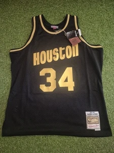 Mitchell & Ness Hakeem Olajuwon Houston Rockets Black/Gold Jersey Men's Large  - Picture 1 of 9