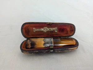 Antique Cheroot Holder Silver & Amber with Case Hallmarked Birmingham 1900 - Picture 1 of 11