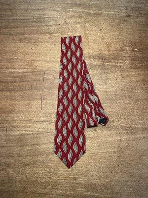 Corbata de seda Kenneth Cole New York para hombre roja dorada azul patrón de ondas geométricas retro Foto 1 de 2