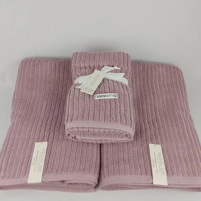 Toallas lisas a rayas acanaladas púrpura lila Rachel Zoe 2 baños y 2 manos Foto 1 de 4